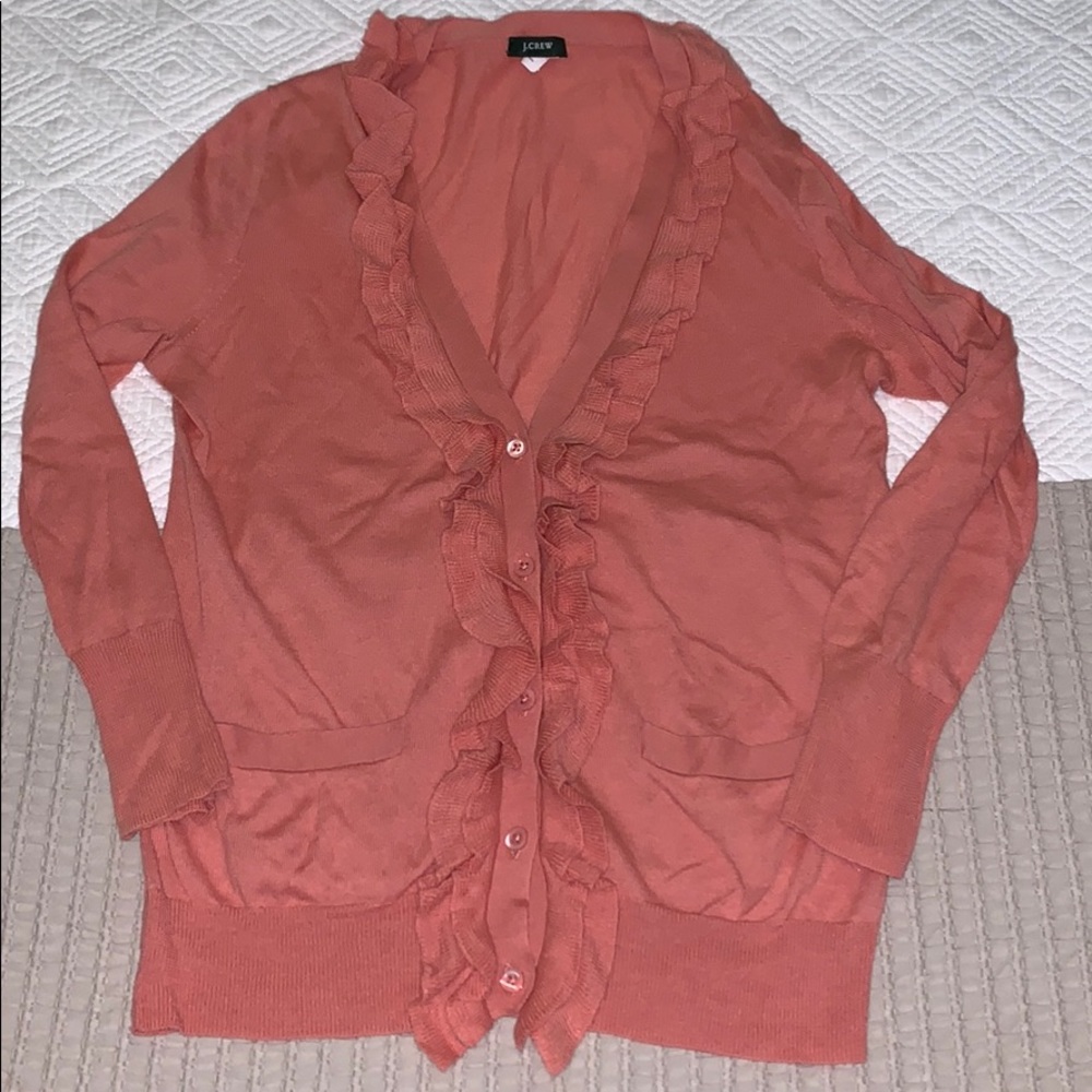 J. Crew 3/4 Length cardigan w/ruffle and pockets